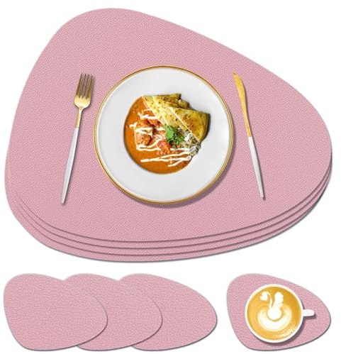 Silikon Tischsets und Untersetzer 4er Set, Prägedesign, Rosa | Hitzebeständig bis 230°C, Rutschfest, Waschbar. Für Glastische/Holztische/Marmortische, Küche, Haushalt, Restaurant, Gärten