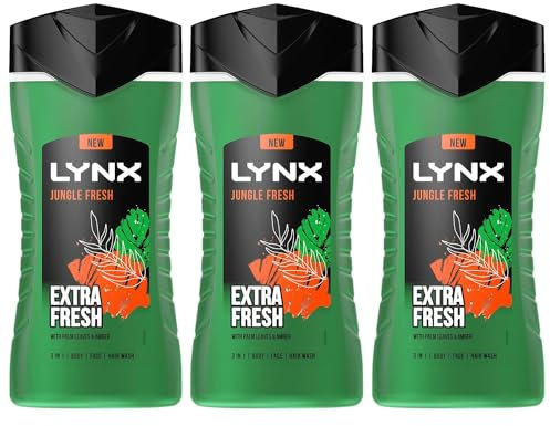 Lynx 3-in-1 Shower Gel Jungle Fresh 12 Hours of Long Lasting Refreshing Fragrance Body Wash with Plant-Based Moisturisers for Men for Naturally Soft Skin, 225ml Pack of 3
