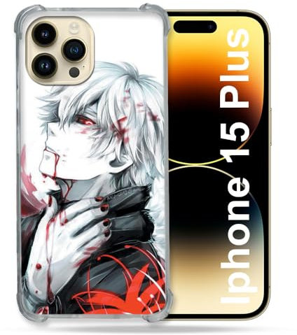 Cokitec Verstärkte Schutzhülle für iPhone 15 Plus (6,7 Zoll), Manga Tokyo Ghoul Kaneki, Weiß