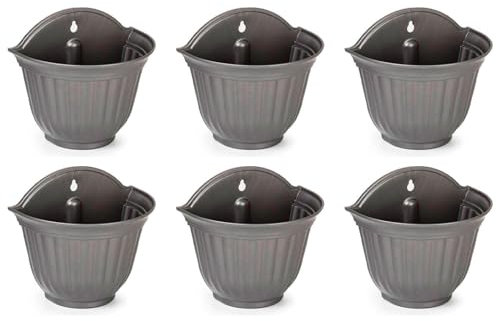 Acan Tradineur - Pack de 6 macetas de plástico para Pared, macetero, Tiesto Colgar, Recipiente para Plantas, Flores, balcón, Porche, hogar, Fabricada en España (Antracita - 26 x 29,5 x 19 cm)