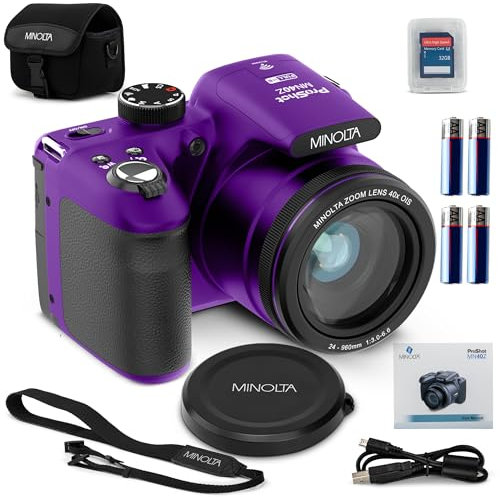 Minolta 20 Mega Pixels 40x Optical Zoom Digital Camera with 1080p FHD Video, Purple