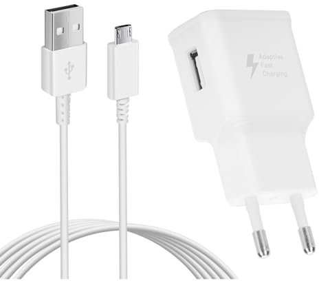 Cargador de Carga Rapida USB con 1,5M Cable Micro USB para Samsung Galaxy S7/S6/Edge/S5/S4/S3/J7/J5/J3/Note 5, Tab S2, Sony, Xiaomi, Huawei, HTC, Motorola, PS4, Nexus, Cargador Movil Android