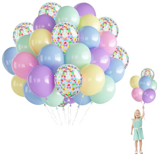 Luftballons Macaron Bunte Farben,60 Stück Lila Rosa Gelb Party Ballons,100% Naturlatex, Geruchlos,Luftballons Geburtstag,12 Zoll Latex Ballon für Mädchen Geburtstag Hochzeit Prinzessinnen Brautparty