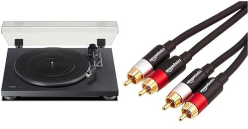 Teac TN-180BT-A3/B giradischi HiFi Bluetooth Nero & Amazon Basics - Cavo audio RCA da 2 maschi a 2 maschi, 1.2 m, Nero