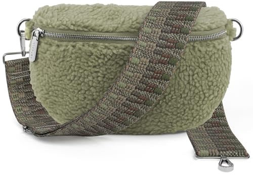 ARTVALL - Umhängetasche Teddystoff Tasche Handtasche Plüschtasche Bauchtasche Teddyfell Plüsch mit Schultergurt Design Taschenband abnehmbar verstellbares Riemen Crossbody Bag Damen mit Reißverschluss