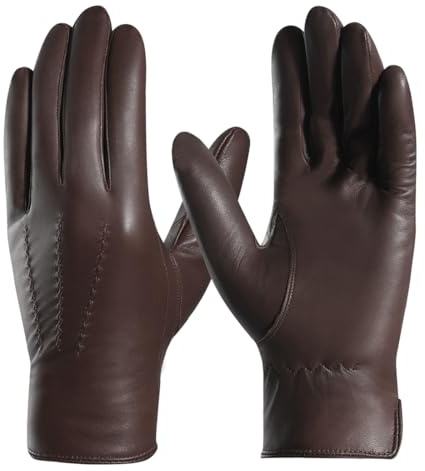 Harssidanzar Herren Lederhandschuhe Handschuhe Herren Leder Komfort Kaschmir Gefüttert GMEU006,Braun,Größe M