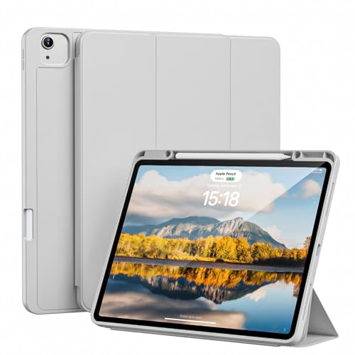 GKABXY Hülle für iPad Air 13 Zoll 2024 M2, iPad Pro 12,9 Zoll 2022/2021 6. / 5. Generation Hülle mit Stifthalter, weiche TPU-Rückseite, Schutzhülle für iPad Air 13, unterstützt Pencil Charge, Grau