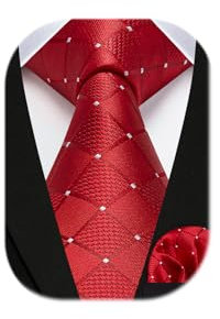 Enlision Cravate Homme Rouge Carreaux Cravate 8.5CM Soie Cravates pour Hommes et Pochette Ensemble pour Mariage Fête Affaires,Rouge