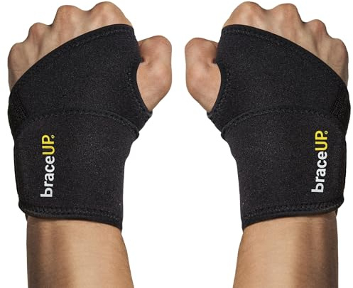 BraceUP Adjustable Wrist Wrap - Workouts Wrist Band, Carpal Tunnel Compression Wrist Brace, Tendonitis Wrist Support (2, Black)