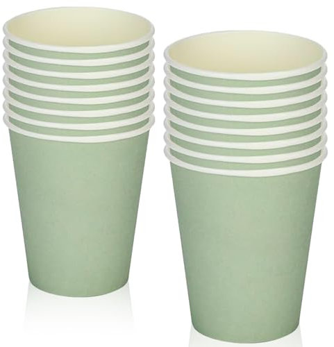 MORAINJAY 16Pcs Party Cups,Sage Green Paper Cup for Birthday,9oz/250ml Birthday Cups Party Tableware,Solid Color Table Decors for Party,Wedding,Picnic,Sage Green Party Supplies for 16 Guests