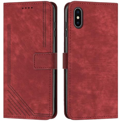 XFDSFDL® Protective Cover for Apple iPhone X/XS (5.8 Inch) PU Leather Flip Case Streak Print with Built Stand Magnetic Closure Wallet Phone Shell Holster Red