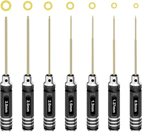 Hex Driver Set Hex Allen Screwdriver Kit 0.9mm 1.27mm 1.3mm 1.5mm 2.0mm 2.5mm 3.0mm Allen Wrench Set Titanium Hexagon Screwdriver RC Tools Kit for RC Car Drone Multi-Axis Helicopter Models(7pcs)