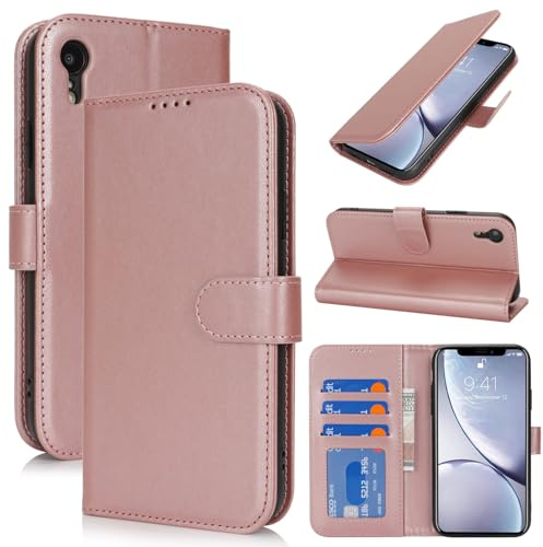 Zouzt Wallet Case for iPhone XR (6.1), with Card Holder, Rose Gold | Premium PU Leather, with Credit Slot, Shockproof TPU Shell, Magnetic Closure, Protective Flip Folio Phone Cover, Women Men