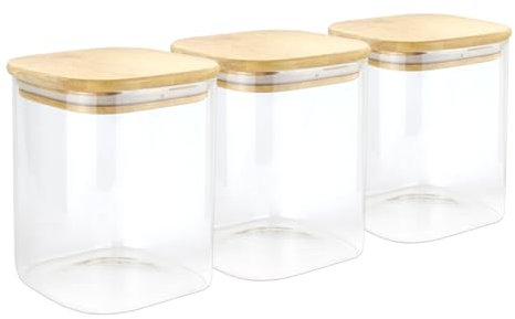 GLIBBUL Glass Jars with Bamboo Lids Stackable Tea Coffee Sugar Canisters 3x750ml Food Storage Containers Cookie Pasta Salad Spaghetti Spice for Kitchen Pantry Meal Prep Desktop Organization