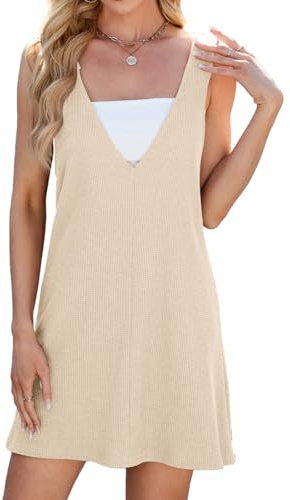 Gkaopi Vestito Donna Estivo Abito Corto Senza Maniche Mini Vestitos Corto Scollo a V Casual Abitos a Canotta Abiti da Sole al Ginocchio Abito Mare da Spiaggia