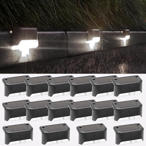 Luces Solares para Exteriores, 16 Piezas Luces LED para Caminos, Blanco Frío Luces Solares Impermeables, Iluminación para Escaleras Exteriores, Lámpara Solar para Decoración de Balcones, Escalones