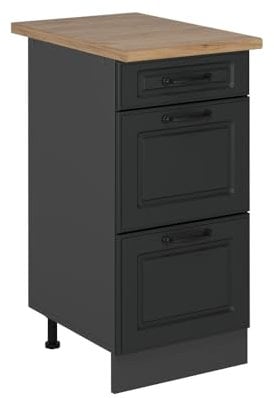 Vicco Mueble bajo de Cocina R-Line, Antracita casa de Campo, 40 cm con cajones, ET Roble