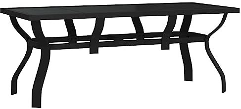 Homvdxl 180x80cm Outdoor Esstisch mit Glasplatte, Großer Rechteckiger Beistelltisch Gartentisch, Massiv Metall Couchtisch für Outdoor Garten Flur Balkon Schwarz