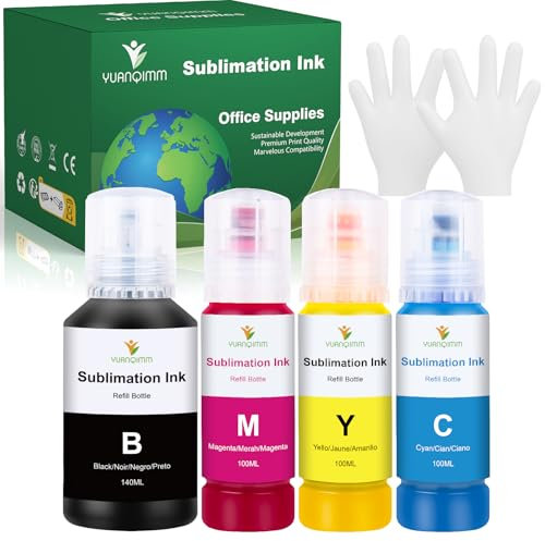 YUANQIMM 440ML Sublimationstinte Kompatibel für Epson ecotank E102 E104 ET-2810 ET-2820 ET-2830 ET-4810 ET-2815 ET-2850 ET-2856 ET2870 ecotank Drucker für Heat Transfer Stoffe T-Shirts Keramik Tumbler