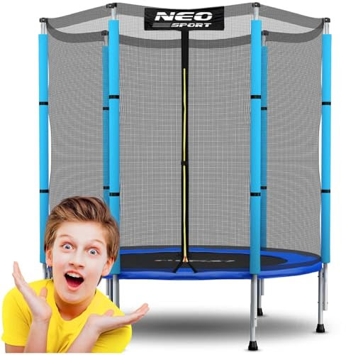 Neo-Sport Trampolin Outdoor Kinder Kleine Gartentrampolin Sicherheitsnetz Außen Leiter Gepolsterte Stangen Wetterfest Rostfrei Blau Schwarz