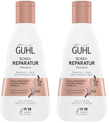 Guhl BOND+ Reparatur Shampoo - Inhalt: 250 ml - Repariert stark geschädigtes Haar - Aufbau der Haarfaser tief im Haarinneren - Ohne Silikone - Besonders ergiebig (Packung mit 2)