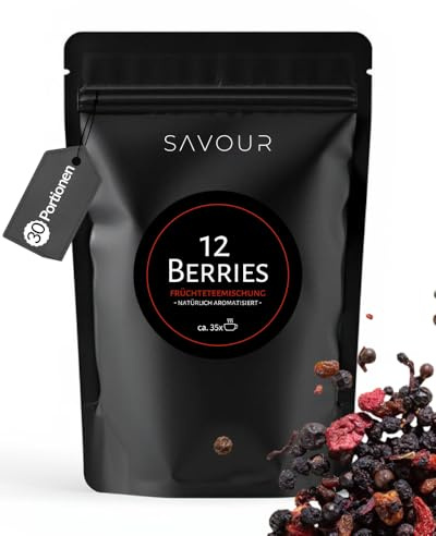 SAVOUR Früchtetee 12 Beeren | lose Früchteteemischung ohne Zucker | 100% natürliche Zutaten & koffeinfrei | ohne künstliche Aromen | Tee Geschenk | ergibt ca. 35 Tassen Tee (12 Berries)