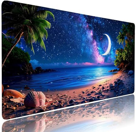 Grand Tapis de Souris XXL Bleu Tapis Bureau avec Base Anti-Dérapage, Design Durable et Imperméable, sous Main à Bords Cousus Clavier Mouse Pad Ciel étoilé 600x300x3mm pour Gamer PC Portable d-852