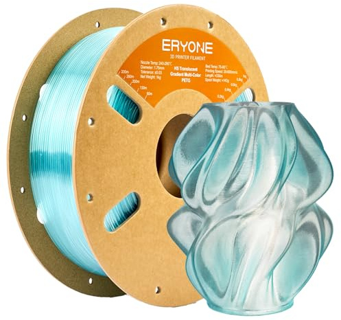 ERYONE High Speed Translucent Gradient PETG Filament 1.75mm +/- 0.03mm, 30-600mm/s 3D Drucker Filament, 1kg/Spool, Light Blue & Transparent