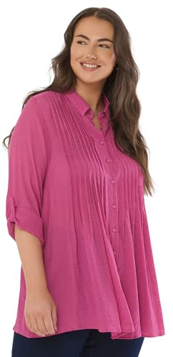 EVANS Curve Pintuck Tab Sleeve Shirt - Women's - Plus Size Curve Pink