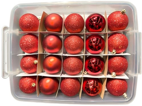 Weihnachtskugeln 70-teilig – bruchfestes Kugelset aus Kunststoff (Rot) | In glänzend, matt & glitzernd – Weihnachtsdeko für Innen & Außen – festliche Baumkugeln in verschiedenen Designs