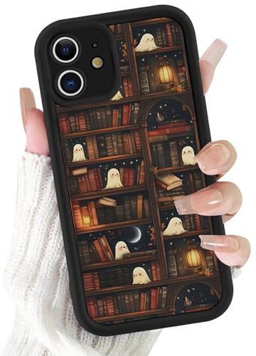 Saqmkil Halloween Hülle für iPhone 12 6,1'', Aesthetic Mode Horror Muster Motiv Design Schwarz Silikon Ultra Dünn Handyhülle, Weich TPU Süßes Mädchen Frauen Stoßfest Case Schutzhülle - Herbst