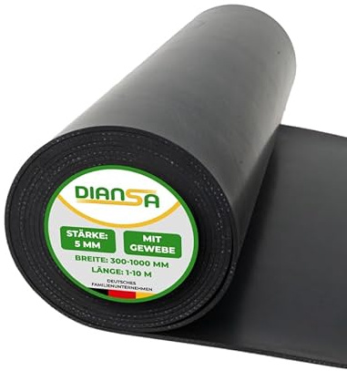 Diansa – Gummimatte mit Gewebe Größe 2000 x 500 mm, Stärke 5 mm – Vollgummi Hartgummi Bodenbelag Meterware – Gummirolle in Industriequalität – Gummi-Bodenbelag als Gummiunterlage für Innen & Außen
