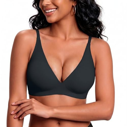 PoseFree Women Jelly Bra Deep V Non Wired Seamless Push Up Bralette | Everyday,Wireless,Comfortable,Support&Lift,Back Smoothing,T-Shirt,Padded,Plunge Bras,Convertible,Lightweight,Buttery Soft