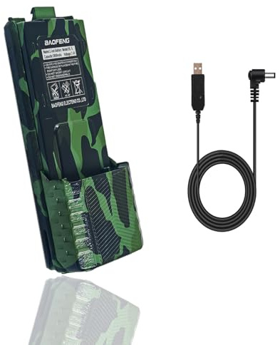 BAOFENG UV-5R Battery 3800mAh BL-5L Lithium-ION Battery for UV-5R Walkie Talkie UV-5RA UV-5RE Two Way Radios High Capacity Replacement​​ 7.4V with USB Cable (Camo)