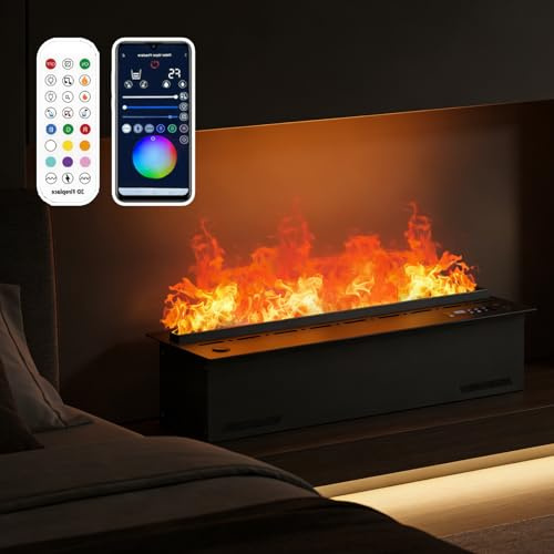 json2xml Eingebauter 3D-Wasserdampfkamin, Elektrischer Kamin Mit 9 Wechselnden Farben|APP Und Fernbedienung|Automatische Wasserversorgung|3D-Simulierte Flamme – Berührbarer Wassernebel 100cm/39.3in