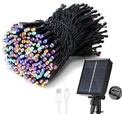 Tacobey Solar Lichterkette Außen Bunt - 20M 200 LED USB/Solarbetrieben Lichterkette Aussen, Wetterfest, 8 Modi, Solarlichterkette für Outdoor Terrasse Garten Balkon Deko