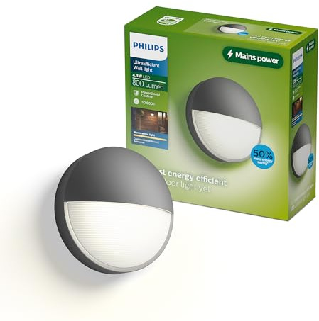PHILIPS Capricorn Außenwandleuchte, ultra-effizient, 800 lm, 2700 K, PowerShield, IP44 wetterfest, langlebig, Aluminium, modernes Design, integrierte LED, Anthrazitgrau