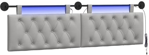 vidaXL Hängendes Kopfteil Mit LED Licht Wolkengrau Stoff, Moderner Schlafzimmerkopf, rechteckiges Polster, Cozier Rückenlehne, minimalistische Deko, platzsparend