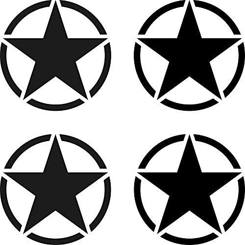 GreenIT 4 Stück US Sterne 5cm matt schwarz USA US Army Schriftzug MP Auto Aufkleber Tattoo Deko Folie Klebefolie