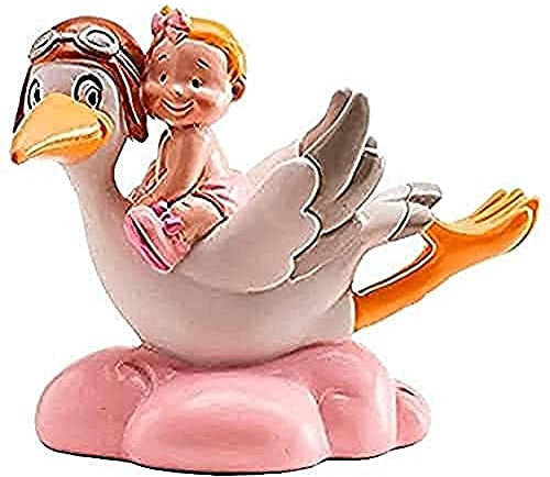 dekora - Taufe Deko |Tortendeko Baby Mädchen mit Rosa Fliegende Storch -10cm
