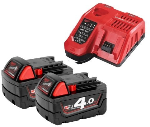 Milwaukee M18NRG-402 18V Energy Pack - 2 x M18B4 4.0Ah Battery & M12-18FC Charger