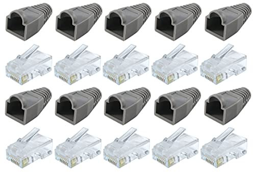 rhinocables RJ45 Cat5e Ends and Boots Crimp Plug End for NETWORK Cable Ethernet lead Boots & Ends 20 Pack (10 of each)'