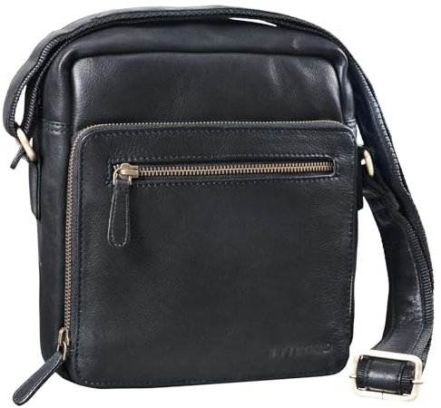 STILORD 'Nathan' Umhängetasche Herren Leder klein braun Vintage Herrentasche 10,1 Zoll Tablettasche für iPad echtes Leder, Farbe:schwarz