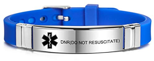 MOWOM Medical SOS Notfall Armband Personalisiertes Gravur Silikon Edelstahl Namensarmband Männer Damen Jungen Mädchen - Bündel mit Notfallkarte, Kartenhülle (Navy Blau DNR(Do Not Resuscitate))