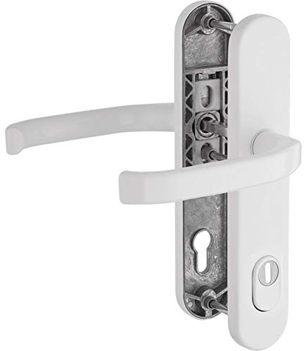 WeRo Schutzbeschlag für Haustüren Drücker/Drücker mit Zylinderabdeckung und Hochhaltefeder ALU-weiß RAL 9016