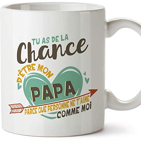 Mugffins Papa Tasse/Mug - Tu as de la Chance d'être Mon Papa - Tasse Originale/Idee Fête des Pères/Cadeau Anniversaire/Future Papa. Céramique 350