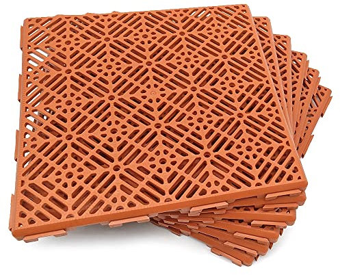 Pack 12 losetas (1m² aprox. -Teja/Terracota) - Autoventiladas y antihumedad para piscinas, camping, duchas, vestuarios, zonas húmedas, perreras, jaulas, trasteros…