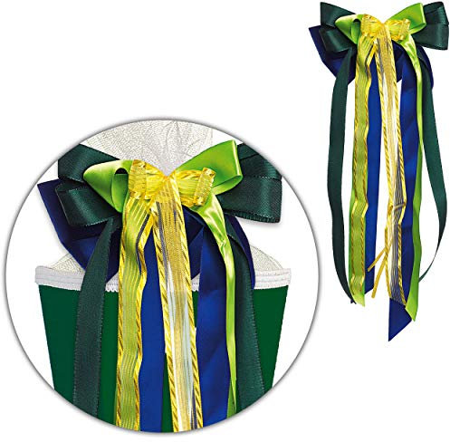 alles-meine.de GmbH große 3D Effekt - Schleife - für Schultüte - blau - grün & gelb - 24 cm breit u. 50 cm lang - mit edlen Satin Bändern + Tüllband - für Geschenk und Zuckertüte..