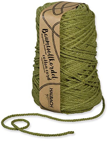 Halbach Seidenbänder recycelte Baumwollkordel | Breite 5mm Länge 80 Meter | Nachhaltiges Baumwollgarn für Makramee oder DIY Handwerk | Farbe: olivgrün