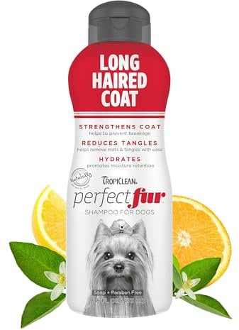 Tropiclean PerfectFur Long Haired Coat Shampoo for Dogs, 16oz - Made in USA - Unique Breed Specific Formula for Detangling & Dematting Long Haired Dogs - Effectively Moisturizes - Naturally Derived